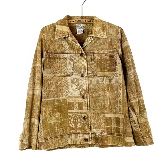 Country Collection Vintage 90s Tan Denim Jacket - Patchwork Southwestern Cowboy - Picture 1 of 7